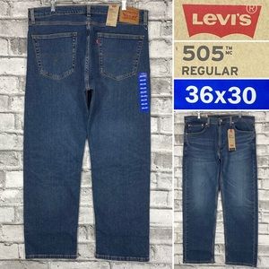 NWT Levis 505 Regular Mens Size 36 x 30 Medium Wash Straight Stretch Denim Jeans